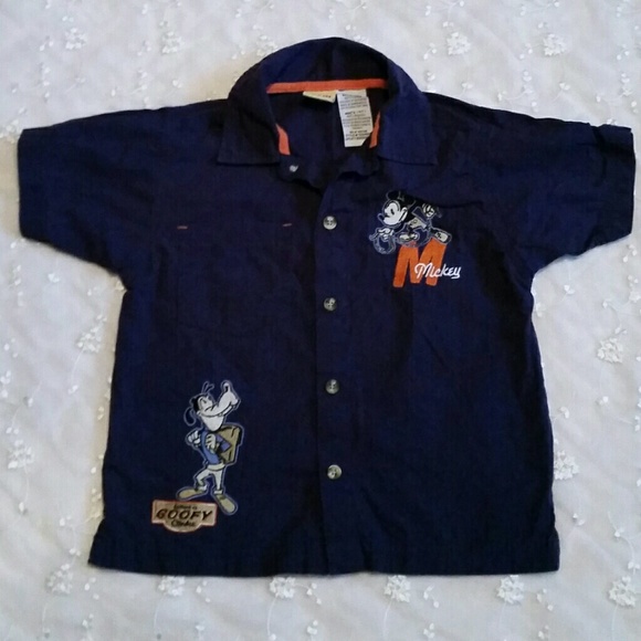 Disney Other - Boys Mickey & Goofy Blue Short Sleeved Shirt